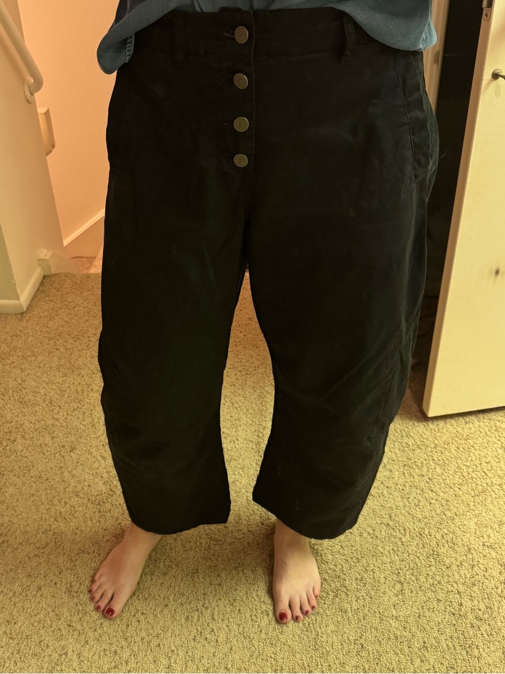 PILCRO Anthropologie Black Button-Front Women’s Cropped Barrel Pants